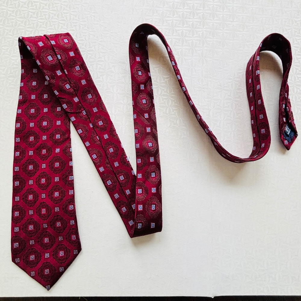 Claudio Marinetti Silk Tie Italy Red Floral Geometric Pattern Men's Luxury 60.5" - Picture 3 of 9